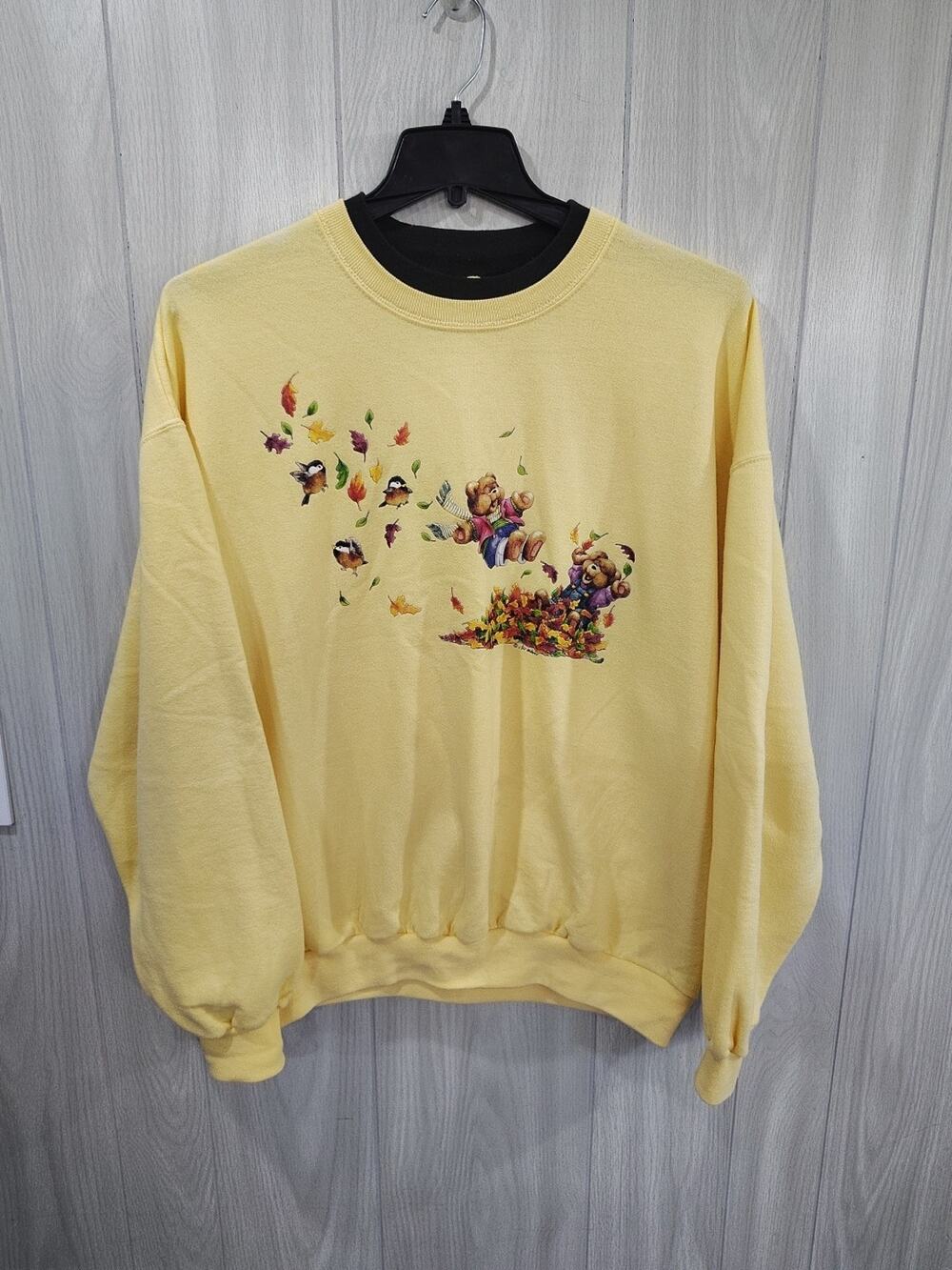 Vintage Jerzees Teddy Bear Fall Sweatshirt Pullover Size XL Yellow Harvest...